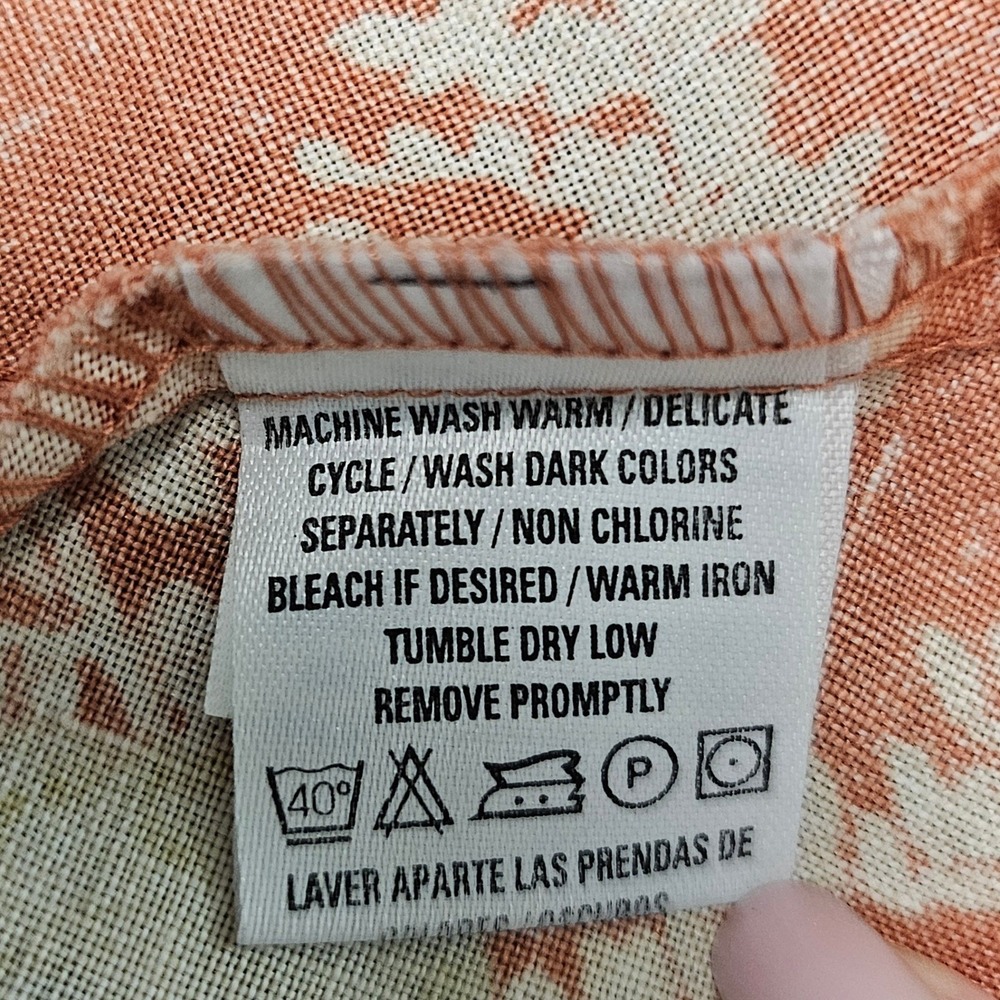 Vtg Liz Claiborne Linen Midi Skirt 16 Burnt Orange Cream Floral Earthy Boho Fall - Picture 8 of 10